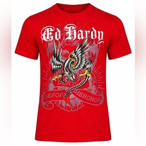 Ed Hardy Eagle Snake Graphic T Shirt Red Mens Small Tattoo Y2K Streetwear